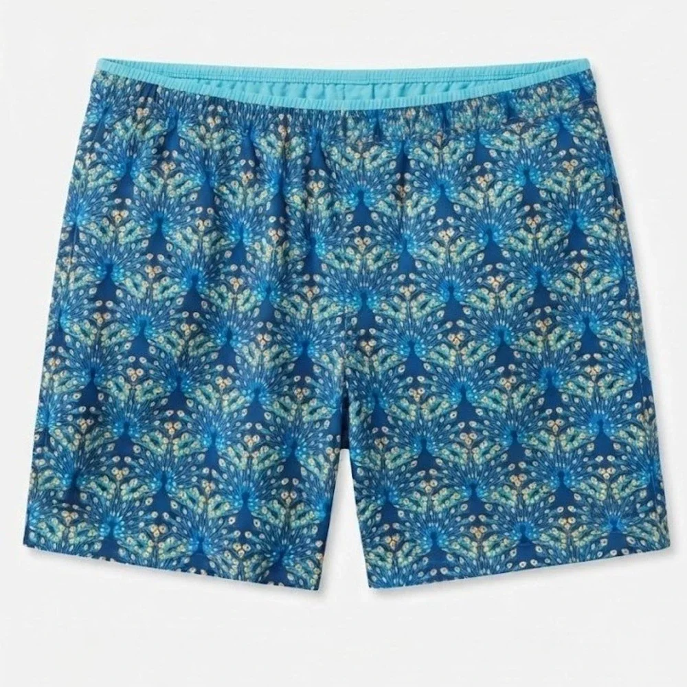 Chubbies Mens XL The Peacocking 5.5 Inch Swim Trunks Blue Feather Print Shorts